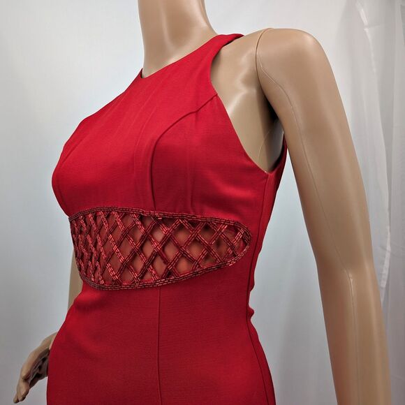 Vintage 1990s Faviana Prom Gown Red Maxi Dress Beaded Siren Pageant Size 3 - Picture 4 of 9